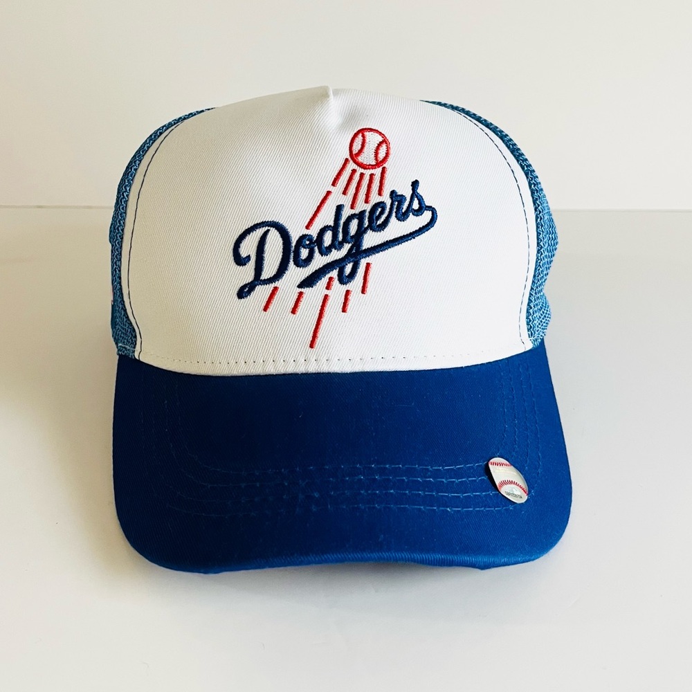 MLB Dodgers Mesh Trucker Hat Blue & White Adjustable